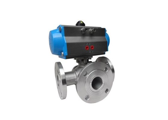 Single Acting Pneumatic Actuated 3 Way Valve , ISO5211 Pneumatic On Off Valve